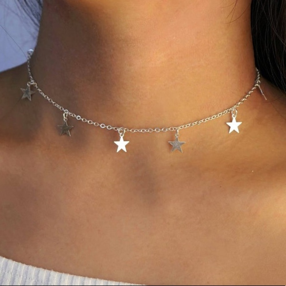 silver star adjustable choker necklace